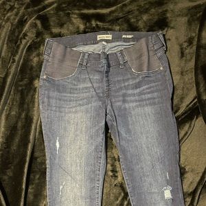EUC Dark Blue Under the Bump Maternity Distressed Skinny Jeans